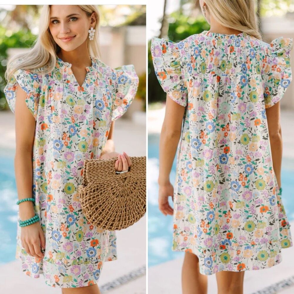 Shop The Mint Always Ready Cream White Floral Mini Dress M